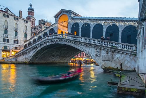 Puzzles für Erwachsene 1000 Teile Rialtobrücke mit vorbeifahrender Gondel Venedig Italien Foto Familie Lustige Herausfordernde Urlaubspuzzles für Erwachsene Puzzle Geschenk für Frauen Männer Senioren von Geroclonup