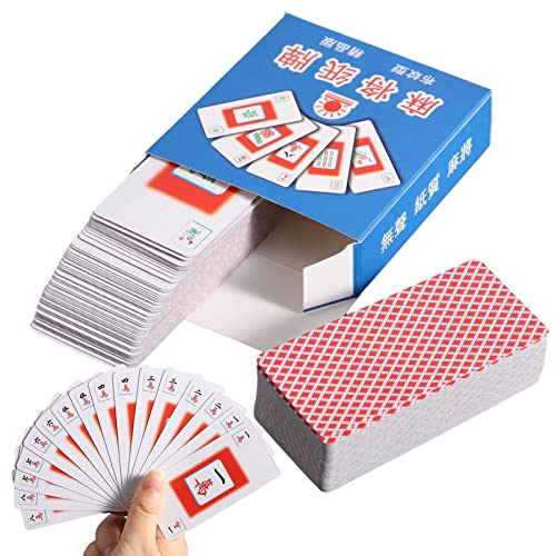 Geruwam Paper Mahjong Spielkarten Mahjong Pokerkarte Reise-Set für Erwachsene Tragbare chinesische traditionelle Mahjong-Spielkarten für Unterhaltung von Geruwam