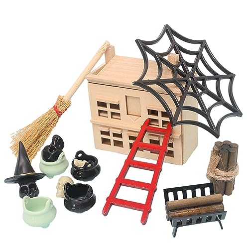 Miniatur Halloween Dorf Zubehör | Miniatur Holz Kit für Erwachsene, Halloween Dekorationen Holz Handgemachte Miniatur Kit für Bücherregal Dekor Geruwam von Geruwam