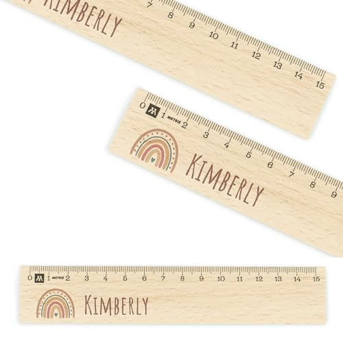 Lineal personalisiert für Kinder 15cm aus Holz - UV-Druck- Lineal mit Namen - Geschenkideen Schultüte - Geschenke für die Einschulung und Schulstart - Schulbedarf Junge/Mädchen - Regenbogen von Geschenkfreude