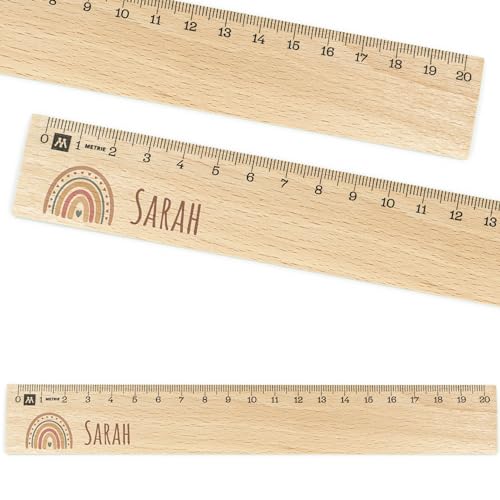 Lineal personalisiert für Kinder 20cm aus Holz - UV-Druck- Lineal mit Namen - Geschenkideen Schultüte - Geschenke für die Einschulung und Schulstart - Schulbedarf Junge/Mädchen - Regenbogen von Geschenkfreude