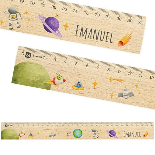 Lineal personalisiert für Kinder 30cm aus Holz - UV-Druck- Lineal mit Namen - Geschenke für die Einschulung und Schulstart - Geschenkideen Schultüte - Schulbedarf Junge/Mädchen - Astronaut von Geschenkfreude