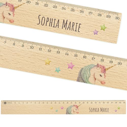 Lineal personalisiert für Kinder 30cm aus Holz - UV-Druck- Lineal mit Namen - Geschenkideen Schultüte - Geschenke für die Einschulung und Schulstart - Schulanfang - Schulbedarf Mädchen - Einhorn von Geschenkfreude