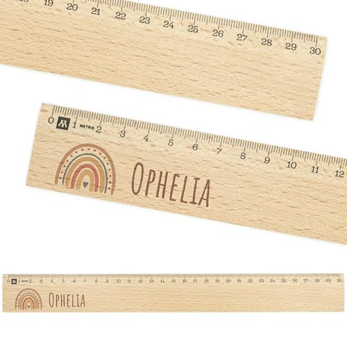 Lineal personalisiert für Kinder 30cm aus Holz - UV-Druck- Lineal mit Namen - Geschenkideen Schultüte - Geschenke für die Einschulung und Schulstart - Schulbedarf Junge/Mädchen - Regenbogen von Geschenkfreude