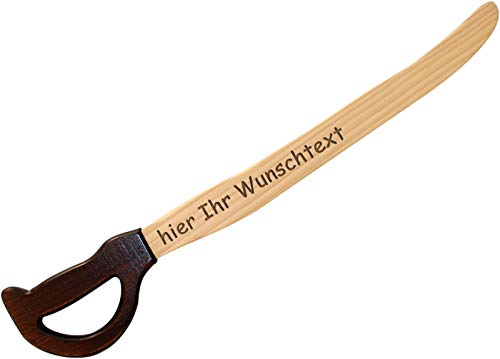 Geschenkissimo Piratenschwert für Kinder mit Namen - Gravur INKLUSIVE - hochwertiger Piratensäbel runde Kanten, Keine Splitter! Holz Säbel Kinder für Piraten, Fasching, Karneval, Spielzeug von Geschenkissimo