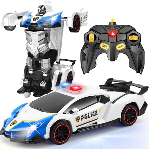 Getatoy Transformator Ferngesteuertes Auto RC Roboter Spielzeug Polizeiauto Spielzeugauto für Kinder Junge Geschenk für Kinder 3-12 Jahre Jungen Spielzeug ab 3 Jahre Geburtstag Geschenkideen Blau von Getatoy