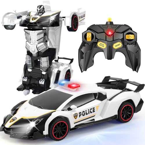 Getatoy Transformator Ferngesteuertes Auto RC Roboter Spielzeug Polizeiauto Spielzeugauto für Kinder Junge Geschenk für Kinder 3-12 Jahre Jungen Spielzeug ab 3 Jahre Geburtstag Geschenkideen Schwarz von Getatoy