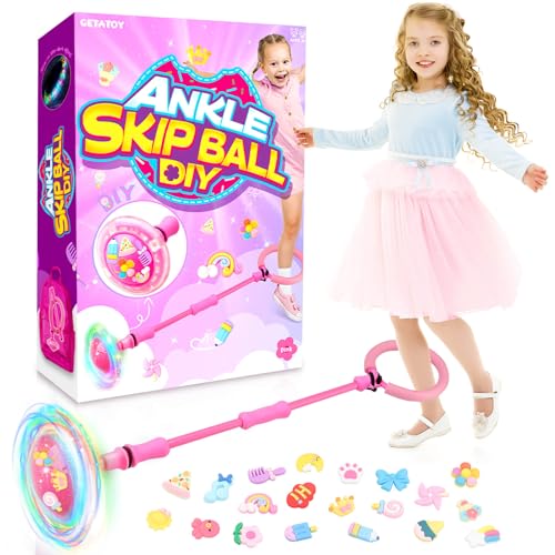 Getatoy Springring Fußkreisel Kinder Swing Wheel mit Lichtrad Blinkender Sprungball Spielzeug Faltbarer Flash Jumping Ball Draußen Geschenke für Kinder 5-12 Jahre Mädchen Junge Geburtstag von Getatoy