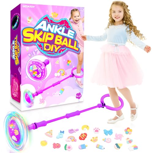 Getatoy Springring Fußkreisel Kinder Swing Wheel mit Lichtrad Blinkender Sprungball Spielzeug Faltbarer Flash Jumping Ball Draußen Geschenke für Kinder 5-12 Jahre Mädchen Junge Geburtstag von Getatoy