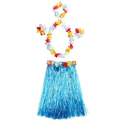 Getdoublerich Hawaii-Girlanden, Hula-Grasrock-Set, 5-teiliges Hawaii-Hula-Rock-Kostüm-Set für Erwachsene, Kostümzubehör, Sommer, Strand, tropische Party-Dekorationen (blau) von Getdoublerich