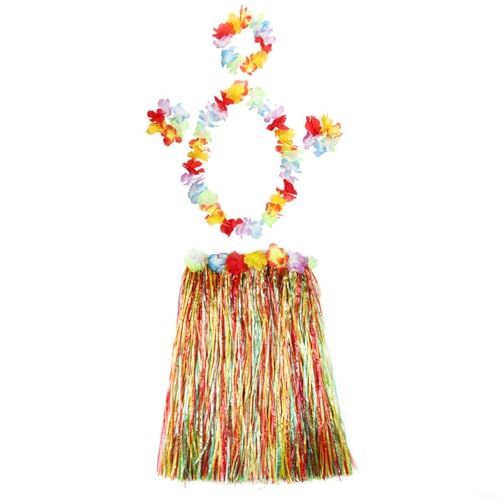 Getdoublerich Hawaii-Girlanden, Hula-Grasrock-Set, 5-teiliges hawaiianisches Hula-Rock-Kostüm-Set für Erwachsene, Kostümzubehör, Sommer, Strand, tropische Party-Dekorationen (bunt) von Getdoublerich