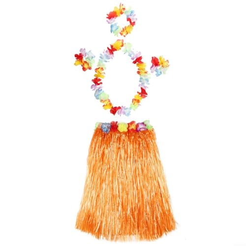 Getdoublerich Hawaii-Girlanden, Hula-Grasrock-Set, 5-teiliges hawaiianisches Hula-Rock-Kostüm-Set für Erwachsene, Kostümzubehör, Sommer, Strand, tropische Party-Dekorationen (orange) von Getdoublerich