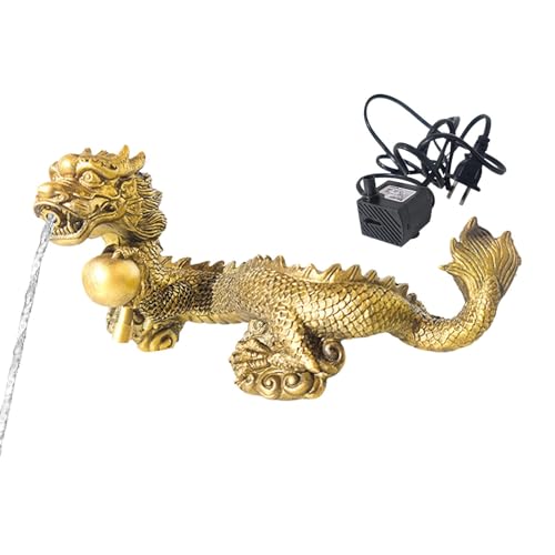 Geteawily Drachengarten aus Kunstharz, Drachenfisch-Ornament | Aquarium-Dekoration mit Drachenfisch mit Pumpe – Aquarienfigur chinesischer Drache, gelb, goldfarbene Details für Aquarium, von Geteawily