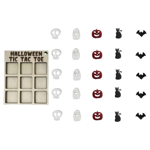 Geteawily Halloween-Brettspiel für den Tisch,Halloween-Tischspiel,Familienbrettspiele aus Holz | 3D-Checker-Brettspiel, Schachbrettspiel, Kürbisse, Fledermäuse, Geister, Katzen, Schädel, für und von Geteawily