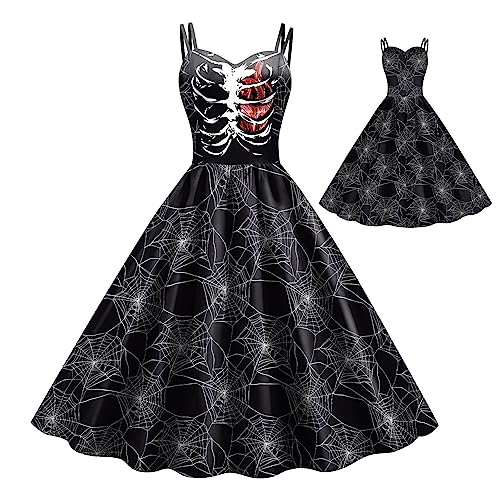 Geteawily Halloween-Kleider – Gothic-Halloween-Cosplay-Kostüm-Outfits, weiches Damen-Mädchen-Kostüm, Kleid, Geschenke für Frauen und Mädchen von Geteawily
