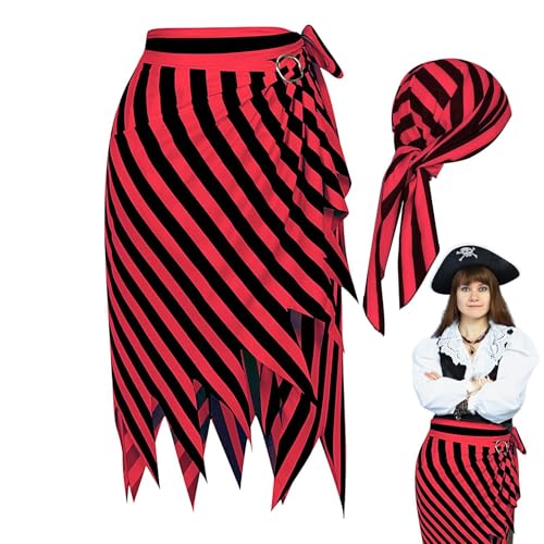 Geteawily Halloween-Piratenkostüme für Damen,Piratenkostüme für Damen | Halloween Rollenspiel Piratenkostüme Damen Piratenkleid - Gestreiftes Bandana-Kapitän-Outfit, Röcke, Renaissance-Kostümzubehör von Geteawily