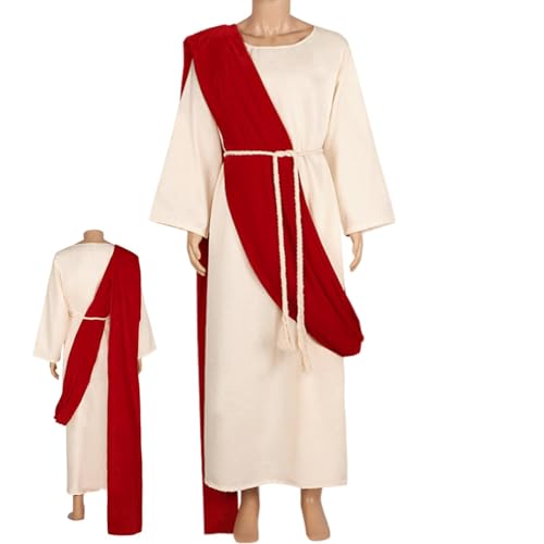 Geteawily Herren-Jesus-Kostüm-Set, weißes Gewand, Jesus-Kostüm - Jesus-Roben für Männer - Jesus-Cosplay-Kostüme, Halloween-Jesus-Robe, hautfreundlicher Stoff für Kostüm-Cosplay-, Halloween von Geteawily