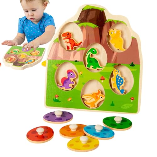 Geteawily Hölzernes Dinosaurier-Ei-Spielzeug, Dinosaurier-passendes Eier-Puzzle - Farblich passendes Dinosaurierspielzeug aus Holz - Mehrschichtiges Sortier- und Stapel-Dinosaurierspielzeug, farblich von Geteawily