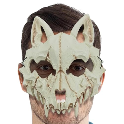 Geteawily Horror-Halloween-Kopfbedeckung,Halloween-Skelett-Maske,Wolfsschädel Gruselmaske Kopfbedeckung | PU-Schaum-Kostüm-Requisiten für Spukhäuser, Aufführungen, Cosplay, Festivals von Geteawily