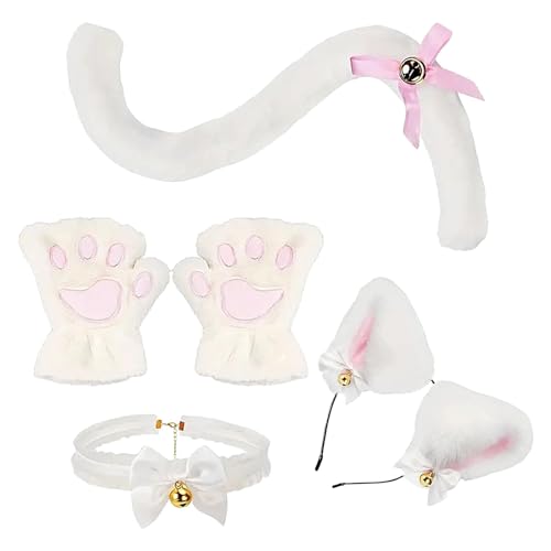 Geteawily Katzen Kostüm Zubehör Cosplay Kopfschmuck Katze Kostüm Kit mit Klauenhandschuhen Kleidung Set Cosplay Zubehör für Anime Cosplay Kostümparty Karneval von Geteawily