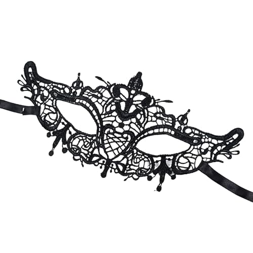 Geteawily Lace Face Cover | Black Lace Carnival Eye Masque Face Cover | Animal Shaped Eyemask, Festivals Decoration Themed Party Cosplay for Prom Ball Costume von Geteawily