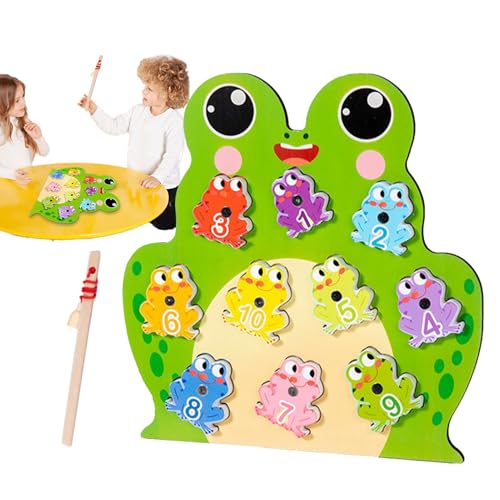 Geteawily Magnet-Angelspielzeug, magnetisches Angelspielzeug für Kleinkinder, Hölzerne Froschmagnete Angelspielzeug, Kinder-Angelspiel, Sortier-Zahlen-Erkennungsspiel, Farbsortier-Puzzle für, von Geteawily