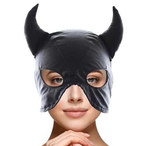 Geteawily Masquerade Bull Hood Masque, Bull Face Masque - Verstellbare Vollgesichts-Kopfmaske, Bühnen-Requisiten - Lustige atmungsaktive Vollgesichts-Kopfmaske, Halloween-Cosplay-Kostüm, Kapuzenmaske von Geteawily