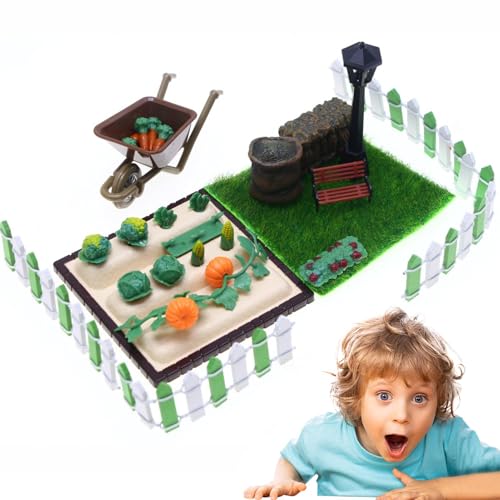 Geteawily Miniatur-Bauernhof-Set,Miniatur-Bauernhof-Feld - Bauernhof-Feld-Spielzeug-Set - Realistisches Bauernhof-Miniaturszenenspielzeug, Gemüsefiguren, Puppenzubehör zum Erlernen verschiedener von Geteawily