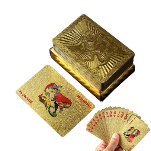 Geteawily Pokerkartenspiel, Gold Foil Pokerkarten - Luxus Gold Folie Poker Brettspiel,Tragbare Freizeitunterhaltungstischkarten für Festivals, Partys, Versammlungen von Geteawily