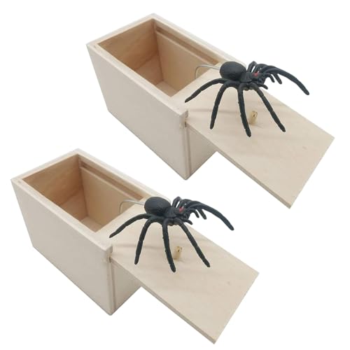 Geteawily Spinnen Streichbox | 2 Stück Spider Prank Box | Spinne In Box | Holz Streich Spinne Spinnen Prank Box | Scherzartikel Zum Erschrecken Lustig Spinne In Einer Holzkiste Spielzeug Streich von Geteawily