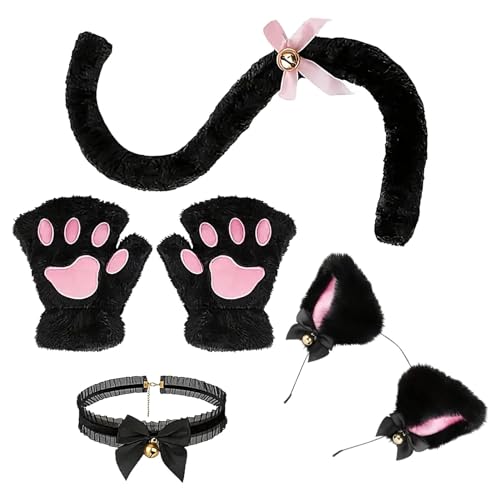 Geteawily Tier Cosplay Kostüm, Cosplay Kopfschmuck Katze Kostüm Kit mit Klauenhandschuhen Kleidung Set Cosplay Zubehör für Anime Cosplay Kostümparty Karneval von Geteawily