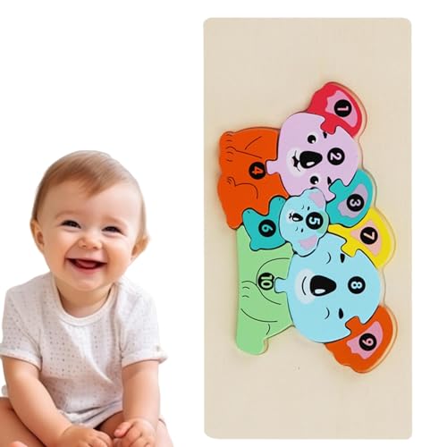 Geteawily Tierpuzzle aus Holz, Zahlenpuzzle | Holzpuzzles für Kinder,Bunte niedliche pädagogische Puzzle-Tiere für Kinder, Mädchen-Geburtstag von Geteawily