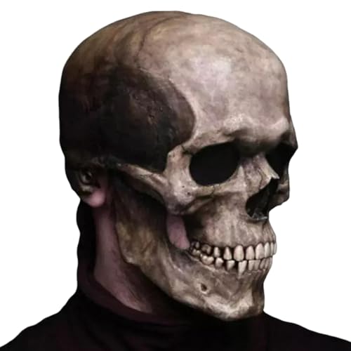 Geteawily Totenkopfmaske mit beweglichem Kiefer, Halloween-Schädelmaske - Totenkopfmaske Gruselige Kopfbedeckung,Realistische Cosplay-Requisiten, Skelettmaske mit vollem Gesicht, von Geteawily