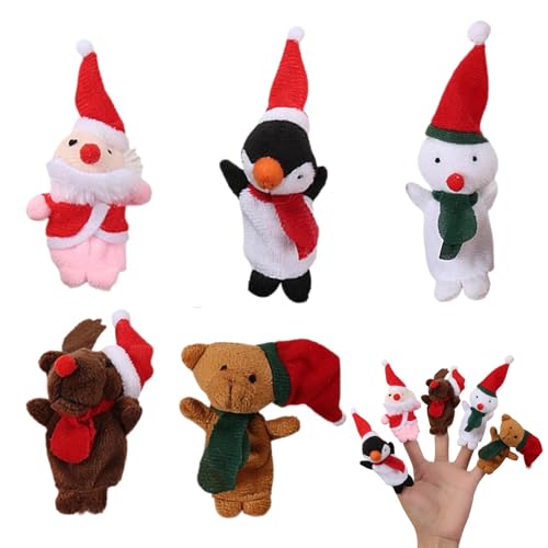 Geteawily Weihnachts-Fingerpuppen,Niedliche Tier-Fingerpuppen | Weihnachts-Fingerpuppen | Plüsch-Fingerspielzeug-Sortiment, weiche Samtpuppen zum Spielen in der Weihnachtsschule von Geteawily