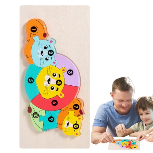 Geteawily Zahlenrätsel mit Tieren, Tierpuzzle aus Holz | Holztier-Puzzlespielzeug | Buntes, süßes, pädagogisches Vorschulspielzeug für Kinder im Alter von 1–3 Jahren von Geteawily