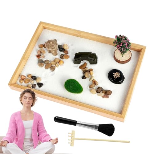 Geteawily Zen-Garten-Sand-Set, Zen-Garten-Set - Sandkasten aus Holz, Tischplatte, Zen-Garten,Heimdekoration im japanischen Stil, inklusive 3 Beutel Sand für Küchentische, Büros, Schreibtische von Geteawily