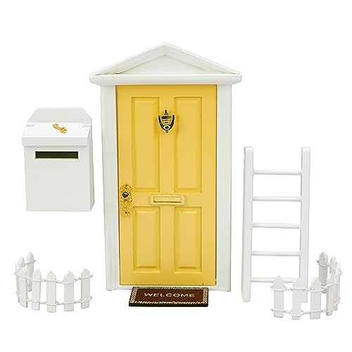 Miniatur-Feentür, Holztürdekoration, Tür für Wand, Miniatur-Dekorationen für Kinderzimmer, einschließlich Leiter, Zaun, Briefkasten, Bodenmatte Geteawily von Geteawily