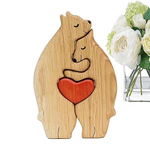 Personalisierte Holzbär Kunst Familie Puzzle - Holzbär Familie Figur - Tier Puzzles mit 1-8 Familiennamen Herz Puzzles - Holz Bär Skulpturen Ornament Schreibtisch Dekoration von Geteawily