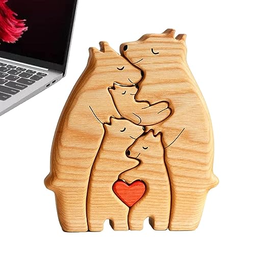 Personalisierte Holzbär Kunst Familie Puzzle - Holzbär Familie Figur - Tier Puzzles mit 1-8 Familiennamen Herz Puzzles - Holz Bär Skulpturen Ornament Schreibtisch Dekoration von Geteawily