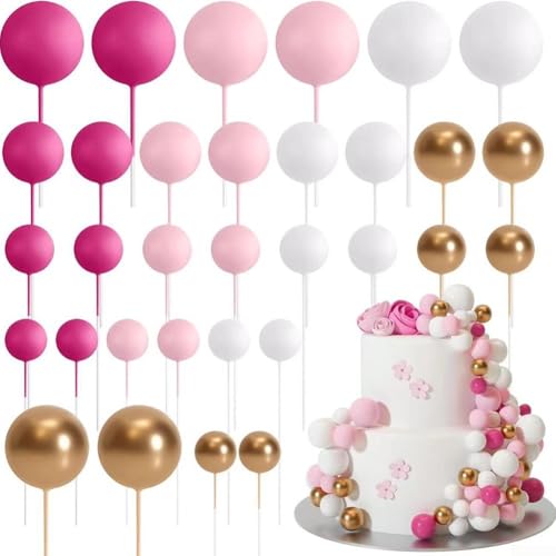 Gettimore Cake Balls Decoration 32 Pcs Decoration Ball Set Cupcake Mini Balloon Cake Balls for Cake Deco Birthday Party Wedding (Red Pink) von Gettimore