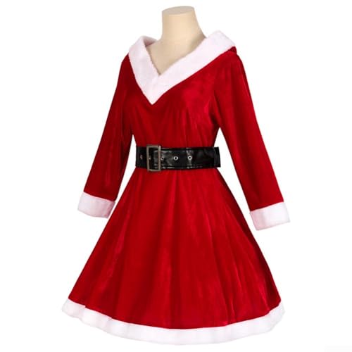 Rotes Samt-Kapuzenkleid für Damen, Weihnachtsmann-Kostüm für festliche Zusammenkünfte (L Rot) von Gettimore