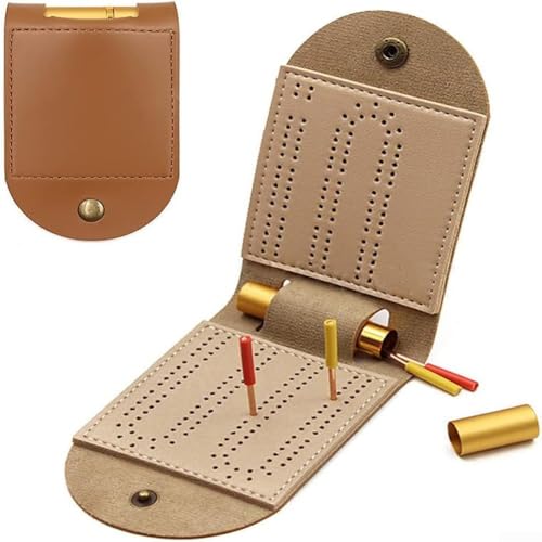 Travel Ready Cribbage Board Leder mit einzigartigem 2 Schienen Design und komplettem Set mit 4 Heringen von Gettimore