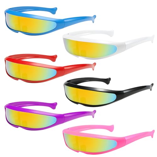 Getyjoe 6 Stück Futuristische Sonnenbrille Schnelle Brille Rave Bunt Mode Space Partybrille Space Brille für Halloween Cosplay Party Disco Konzert Bar von Getyjoe