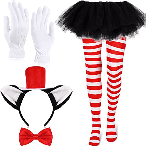 5 Stück Tüll Tutu Kostüm Zubehör Set Tüll Tutu Rock Katze Ohr Stirnband Gestreifte Strumpfhosen Strumpf Vorgebunden Fliege Parade Handschuhe für Erwachsene Cosplay von Geyoga