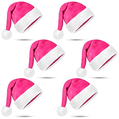 6 Stück Weihnachtsmütze Xmas Santa Claus Cap Plüsch Santa Hats Unisex Komfort Weihnachtsmütze Erwachsene Weihnachtsmütze für Weihnachten Festliche Ferienhaus Indoor Outdoor Party Supplies (Rose Red) von Geyoga