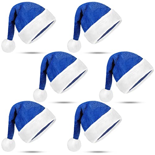 6 Stück Weihnachtsmütze Xmas Santa Claus Cap Plüsch Weihnachtsmützen Unisex Komfort Weihnachtsmütze Erwachsene Weihnachtsmütze für Weihnachten Festliche Urlaub Zuhause Indoor Outdoor Party Supplies (blau) von Geyoga