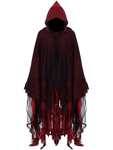 Geyoga 1 Stück Halloween Mittelalter Umhang Herren mit Kapuze Vintage Horror Umhang Renaissance Umhang für Erwachsene Cosplay Requisiten (Rot, Medium) von Geyoga