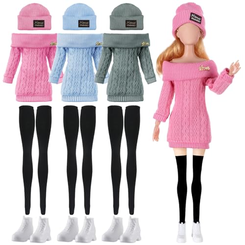 Geyoga 3 Set mit 12 Stück Winter-Weihnachtspuppenkleidung und Zubehör, 30,5 cm Puppenanzug, Puppenhose, Schuhe, Pullover, Outfits, Puppen sind nicht im Lieferumfang enthalten (Salbeigrün, Hellblau, von Geyoga