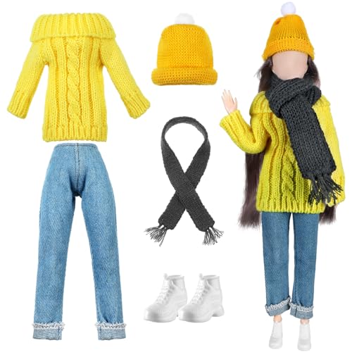 Geyoga Weihnachtliche Puppenkleidung für Mädchen, Puppenzubehör, Winterpuppen-Outfit-Set inklusive Pullover, Denim-Hosen, Hüte, Schals, Schuhe für 29,1 cm große Mädchenpuppe (lebendig) von Geyoga