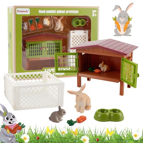 Gfamous Zuhause für Kaninchen,Hasenstall 11-teilig Spielzeug Set,Farm World Kaninchenstall,Farm World - Spielset,Fütterung der Waldtiere,Tierfiguren und Zubehör Spielzeug für Kinder ab 3 Jahren von Gfamous